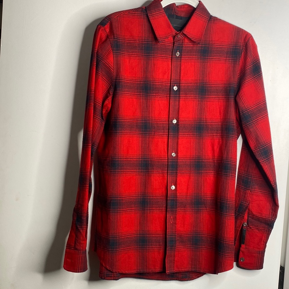 Diesel Black Gold Button Down Red Navy plaid Shirt